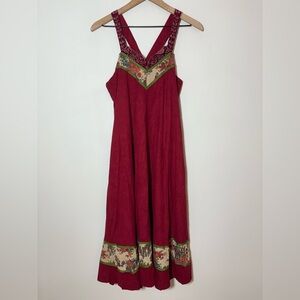 Young Edwardian Vintage 70s Dress Size 9 Burgundy Prairie Peasant Floral